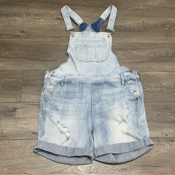 Torrid Shortall Overall Vintage Stretch Light Wash Denim Distressed Sz 14. - Picture 2 of 10